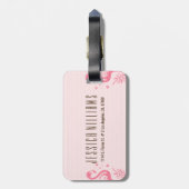 Leuke roze flamingo en strepen bagagelabel (Achterkant verticaal)