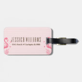 Leuke roze flamingo en strepen bagagelabel (Achterkant horizontaal)
