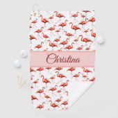 Leuke roze flamingo golfhanddoek met eigen naam (Insitu)