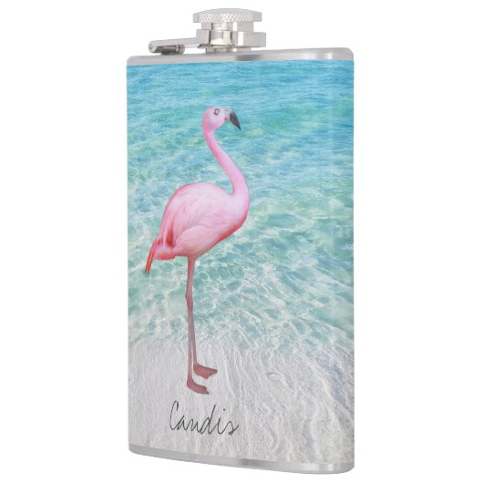 Leuke roze flamingo tropische zandstrand leuke naa heupfles (Links)