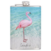 Leuke roze flamingo tropische zandstrand leuke naa heupfles (Voorkant)