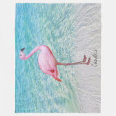 Leuke roze flamingo tropische zandstrand naam fleece deken (Voorkant)