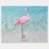 Leuke roze flamingo tropische zandstrand naam fleece deken (Voorkant (Horizontaal))