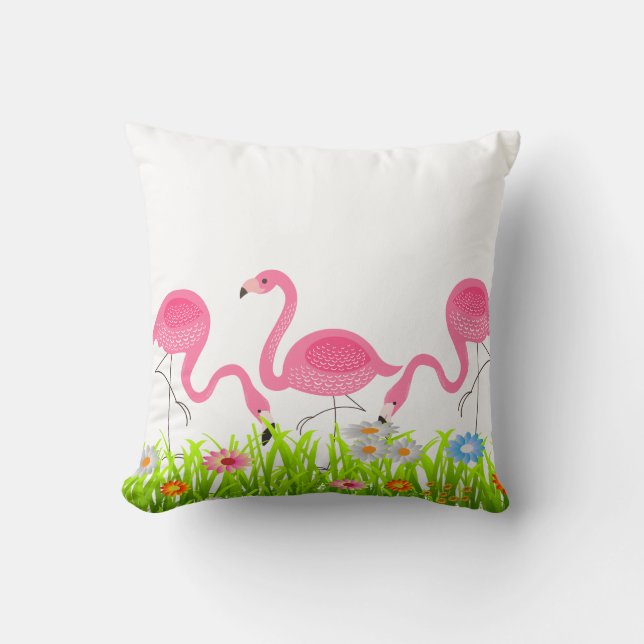 Leuke roze flamingo's lente bloemen kussen (Voorkant)
