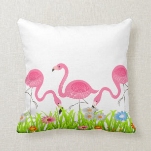 Leuke roze flamingo's lente bloemen kussen