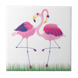 Leuke roze flamingo's op groen gras tegeltje