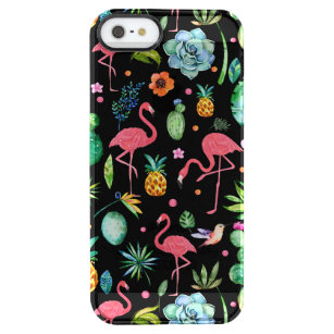 Leuke roze flamingo's & tropische bloemen collage doorzichtig iPhone SE/5/5s hoesje