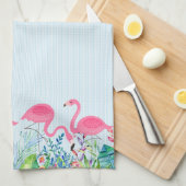 Leuke roze flamingo's tropische bloemen rand theedoek (Quarter Fold)
