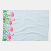 Leuke roze flamingo's tropische bloemen rand theedoek (Horizontaal)
