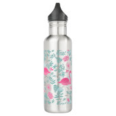 Leuke roze flamingo's & tropische bloemen waterfles  (Links)
