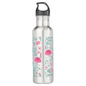 Leuke roze flamingo's & tropische bloemen waterfles  (Achterkant)
