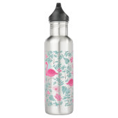 Leuke roze flamingo's & tropische bloemen waterfles  (Rechts)