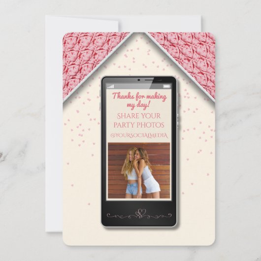 Leuke roze gebreide tekst bericht dank u kaarten (Achterkant)