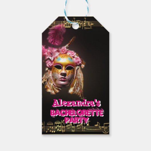 Leuke roze gemaskerde meisje vrijgezellenfeest cadeaulabel (Voorkant)