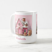Leuke Roze Gemberkoekhuis Kerst Koffiemok (Voorkant links)