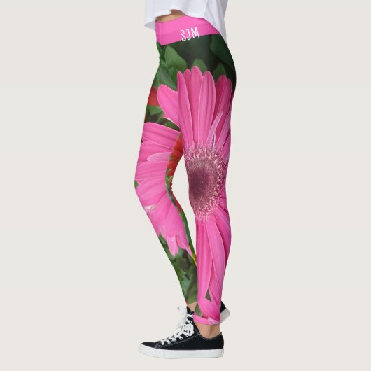 LEUKE ROZE GERBERA FLOWERS DAISY FLORAL INITIAAL LEGGINGS (Links)