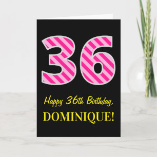 Leuke Roze Gestreepte "36"; Gelukkige 36e Verjaard Kaart