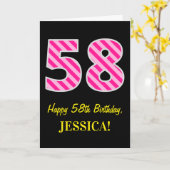 Leuke Roze Gestreepte "58"; Gelukkige 58e verjaard Kaart (Gele Bloem)