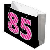 Leuke roze gestreepte "85"; Happy 85th Birthday; N Groot Cadeauzakje (Voorkant Gekanteld)