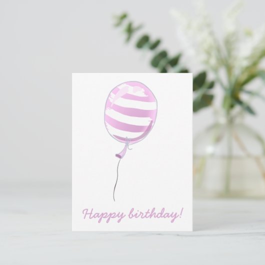 Leuke Roze Gestreepte Ballon - Kinderverjaardag Briefkaart (Staand voorkant)