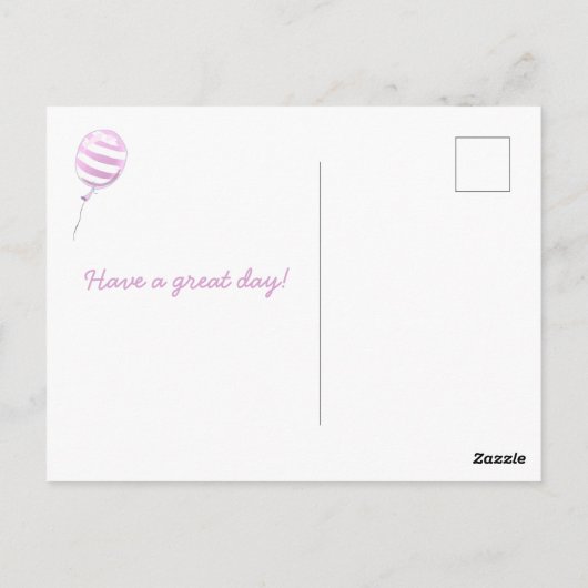 Leuke Roze Gestreepte Ballon - Kinderverjaardag Briefkaart (Achterkant)