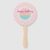 Leuke Roze Gingham Plaid Geruite Verjaardag Handwaaier (Achterkant)