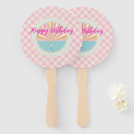 Leuke Roze Gingham Plaid Geruite Verjaardag Handwaaier