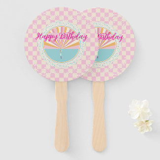 Leuke Roze Gingham Plaid Geruite Verjaardag Handwaaier