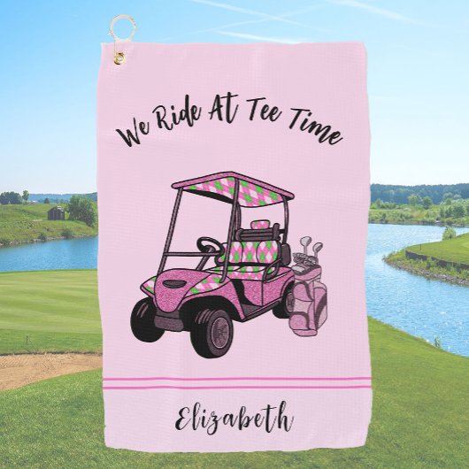 Leuke Roze Glitter Golfkar Gepersonaliseerde Dames Golfhanddoek