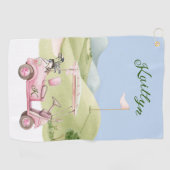 Leuke Roze Golf Dames Kar Koers Monogram Naam Golfhanddoek (Horizontaal)