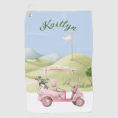Leuke Roze Golf Dames Kar Koers Monogram Naam Golfhanddoek (Voorkant)
