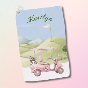 Leuke Roze Golf Dames Kar Koers Monogram Naam Golfhanddoek