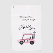 Leuke Roze Golf Dames Kar Race Auto Monogram Naam  Golfhanddoek (Voorkant)