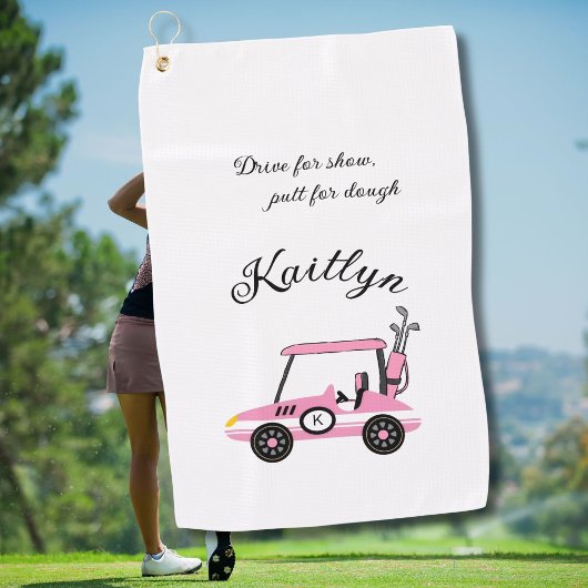 Leuke Roze Golf Dames Kar Race Auto Monogram Naam  Golfhanddoek