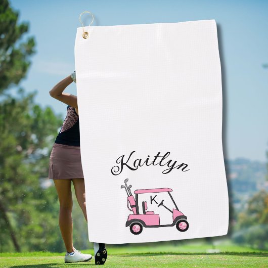 Leuke Roze Golf Gal Kar Monogram Naam Golfhanddoek