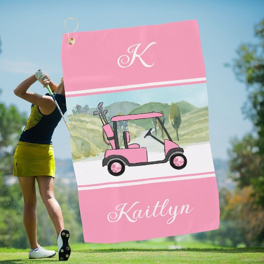 Leuke Roze Golf Gal Kar Monogram Naam Golfhanddoek