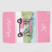 Leuke Roze Golf Gal Kar Monogram Naam Golfhanddoek (Horizontaal)