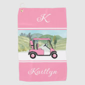 Leuke Roze Golf Gal Kar Monogram Naam Golfhanddoek (Voorkant)