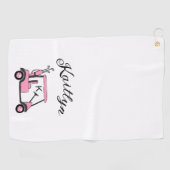 Leuke Roze Golf Gal Kar Monogram Naam Golfhanddoek (Horizontaal)