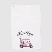 Leuke Roze Golf Gal Kar Monogram Naam Golfhanddoek (Voorkant)