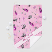 Leuke roze golfkar en uitrusting gepersonaliseerde golfhanddoek (Insitu)