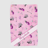 Leuke roze golfkar en uitrusting gepersonaliseerde golfhanddoek (Voorkant)