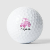 Leuke roze golfkar gepersonaliseerde naam dames golfballen (Voorkant)