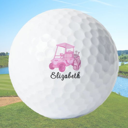 Leuke roze golfkar gepersonaliseerde naam dames golfballen