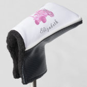 Leuke roze golfkar gepersonaliseerde naam dames golfheadcover (3/4 voorkant)