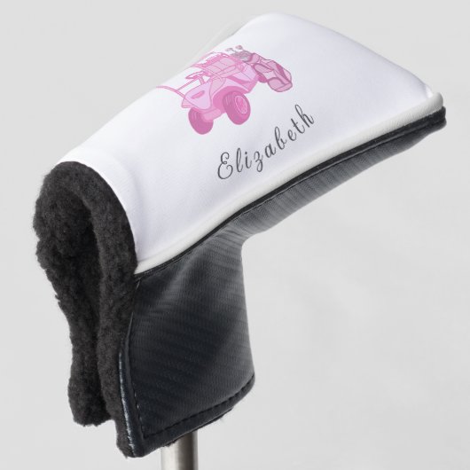 Leuke roze golfkar gepersonaliseerde naam dames golfheadcover (3/4 voorkant)