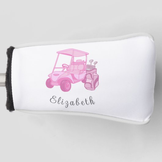 Leuke roze golfkar gepersonaliseerde naam dames golfheadcover (Voorkant)