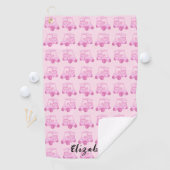 Leuke roze golfkar gepersonaliseerde naam golfhanddoek (Insitu)