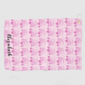 Leuke roze golfkar gepersonaliseerde naam golfhanddoek (Horizontaal)