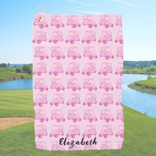 Leuke roze golfkar gepersonaliseerde naam golfhanddoek